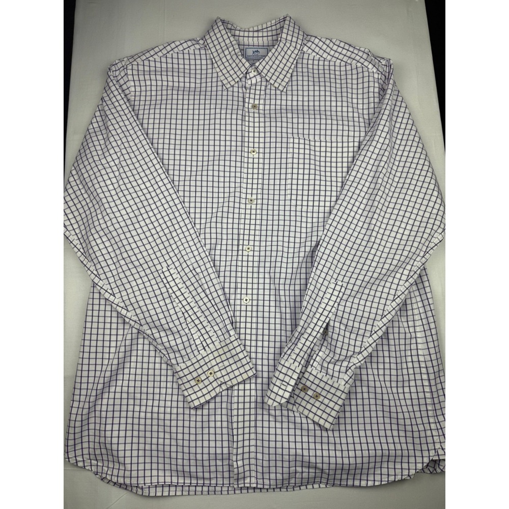 Southern Tide Button Down Shirt XL Purple White Check Classic Fit Long Sleeve